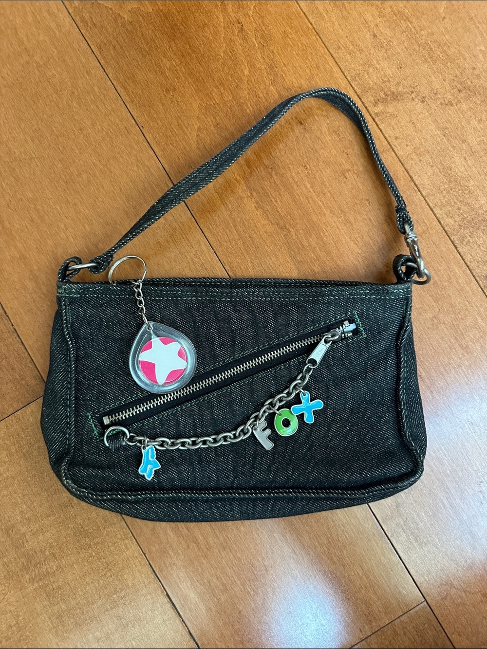 FOX Black Denim Mini Shoulder Bag with  Accent Charms